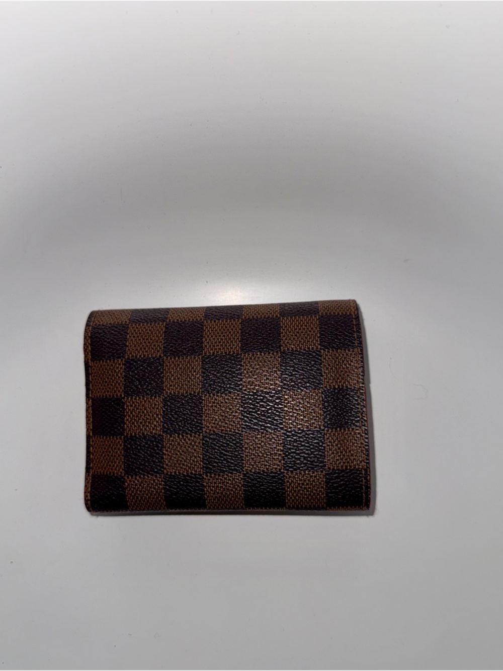 Brown Checkered Compact Wallet Red Interior Snap & Zip - Picture 2 of 8